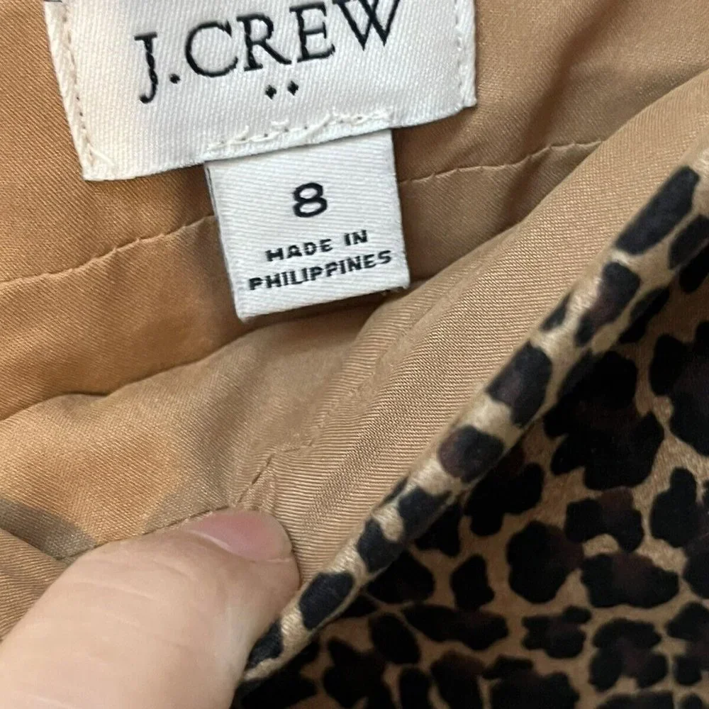 J. Crew Brown Leopard Print Pencil Cotton Bi-Stretch Skirt Lined Womens Sz 8 - Picture 4 of 5